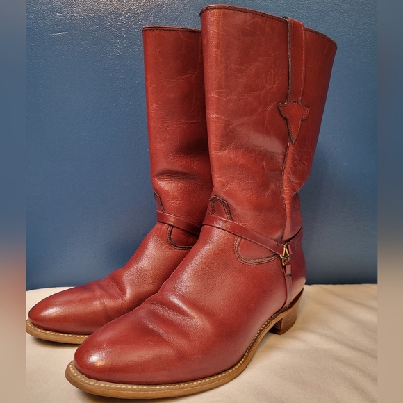 Miss Capezio Pull On Equestrian Style Boots Size 7 Gold Harness Detail Red Brown - Picture 1 of 15